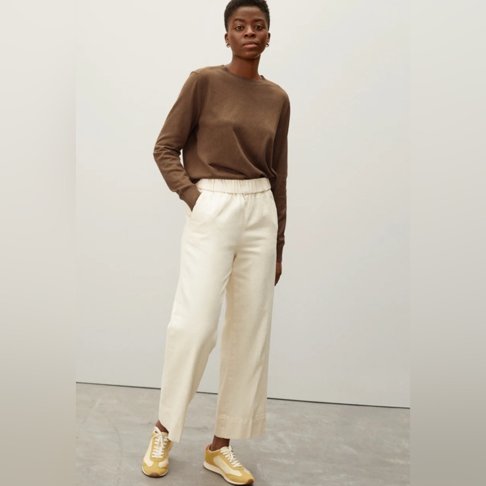 everlane organic cotton crewneck sweater - lightweight dark camel brown euc